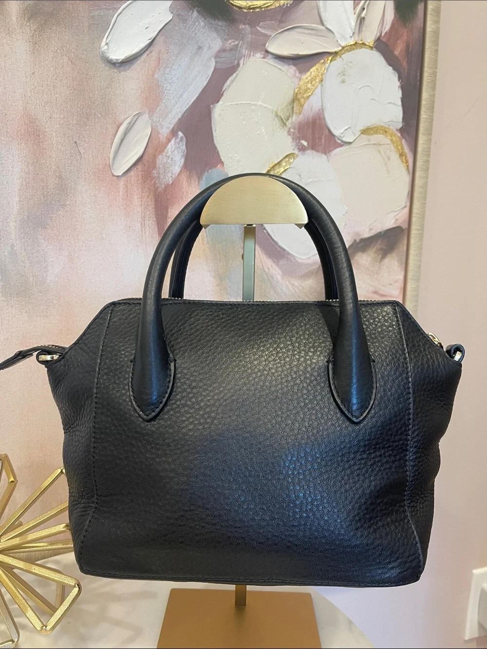 Tory Burch Clara Black Pebbled Leather Top-Handle Satchel